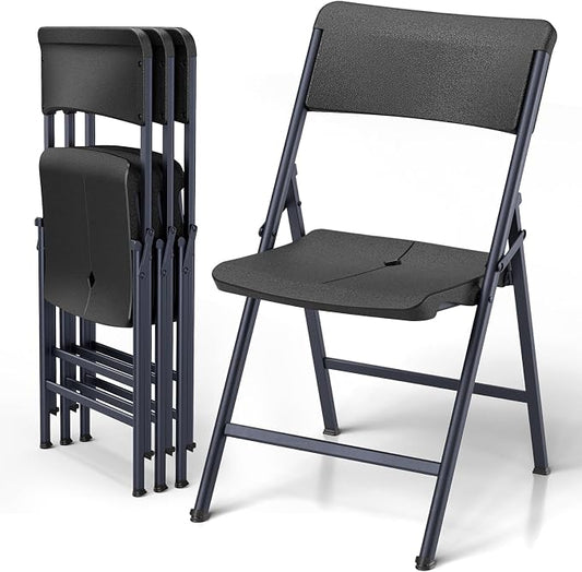Pack Black Heavy‑Duty Folding Chairs | 500‑lbs Capacity Metal Frame Portable Plastic