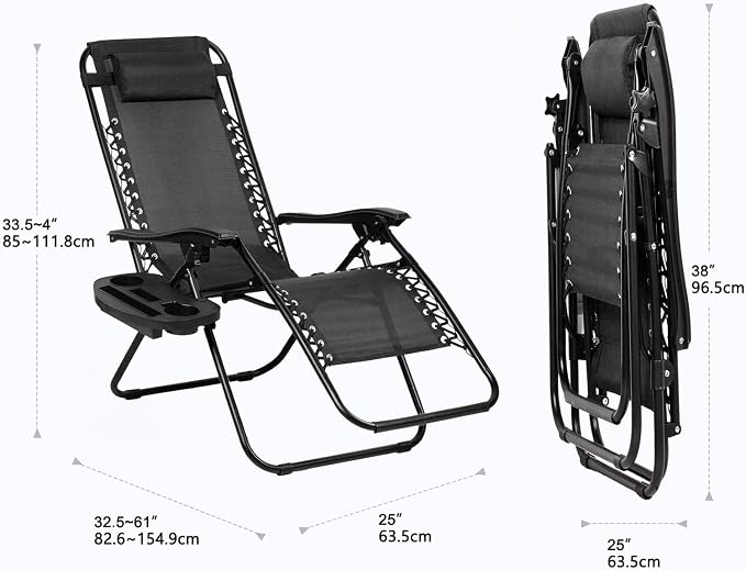 2‑Pack Grey Zero‑Gravity Patio Recliners, Adjustable Mesh Lounge Chairs with Pillow & Cup Holder