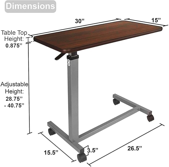 Adjustable Overbed Bedside Table with Wheels