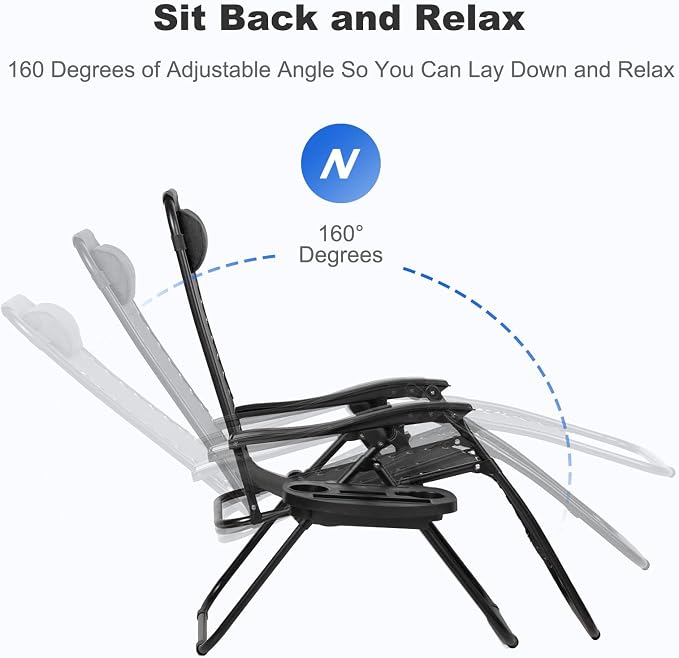 2‑Pack Grey Zero‑Gravity Patio Recliners, Adjustable Mesh Lounge Chairs with Pillow & Cup Holder
