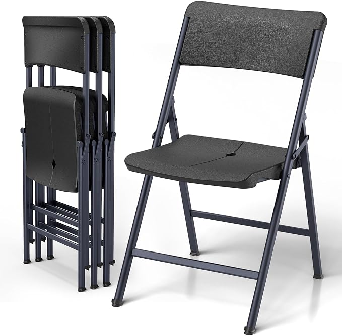 Pack Black Heavy‑Duty Folding Chairs | 500‑lbs Capacity Metal Frame Portable Plastic
