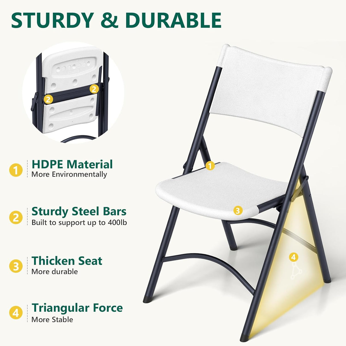 Pack Black Heavy‑Duty Folding Chairs | 500‑lbs Capacity Metal Frame Portable Plastic