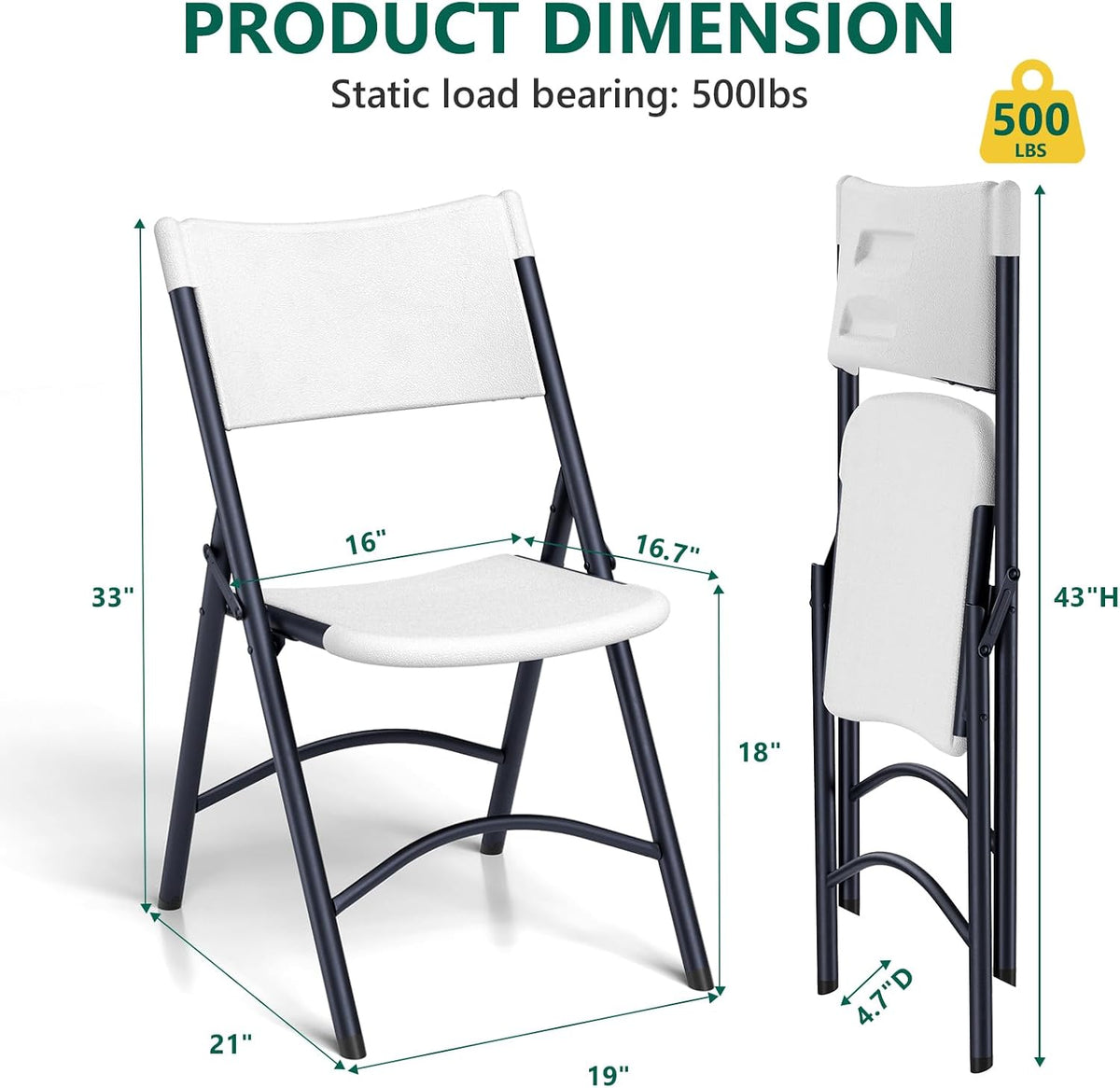 Pack Black Heavy‑Duty Folding Chairs | 500‑lbs Capacity Metal Frame Portable Plastic