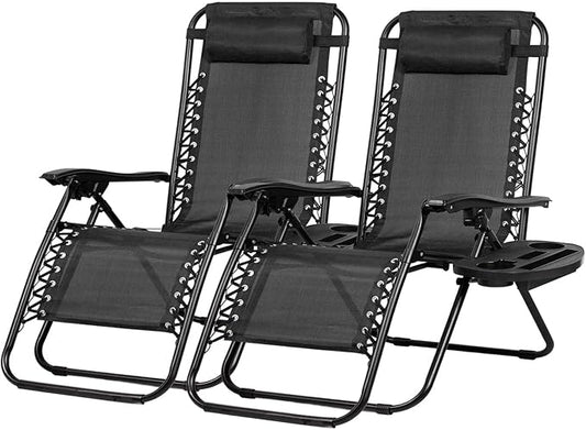 2‑Pack Grey Zero‑Gravity Patio Recliners, Adjustable Mesh Lounge Chairs with Pillow & Cup Holder
