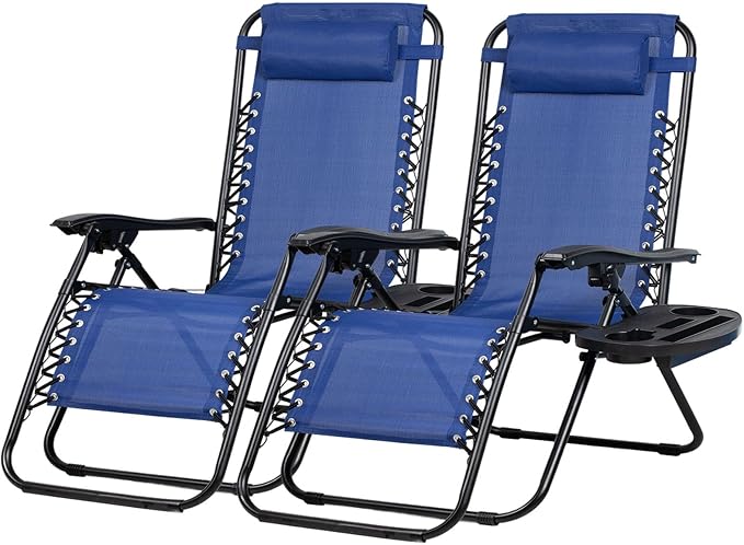 2‑Pack Grey Zero‑Gravity Patio Recliners, Adjustable Mesh Lounge Chairs with Pillow & Cup Holder