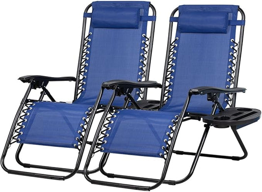 2‑Pack Grey Zero‑Gravity Patio Recliners, Adjustable Mesh Lounge Chairs with Pillow & Cup Holder
