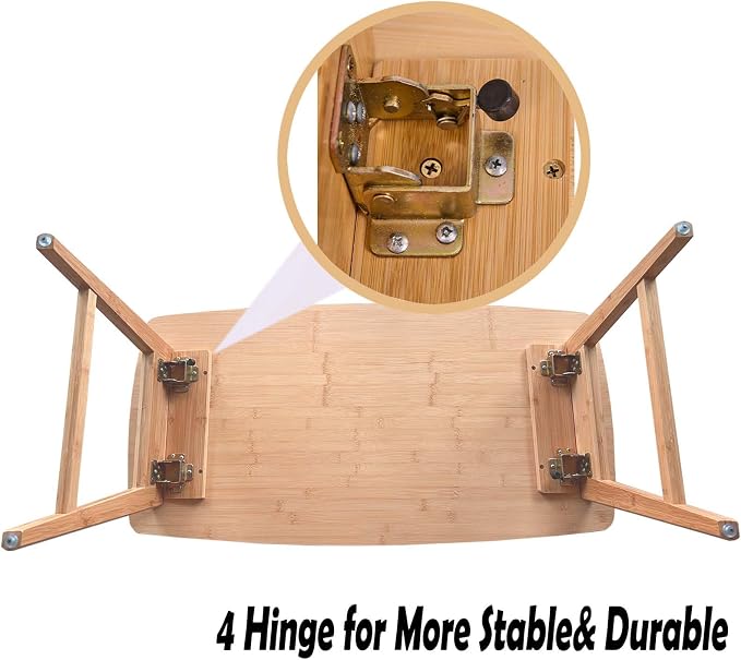 Bamboo Folding Low Coffee Table, Japanese Floor Table with Open Storage Shelf, No Assembly