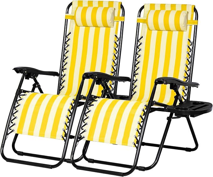 2‑Pack Grey Zero‑Gravity Patio Recliners, Adjustable Mesh Lounge Chairs with Pillow & Cup Holder