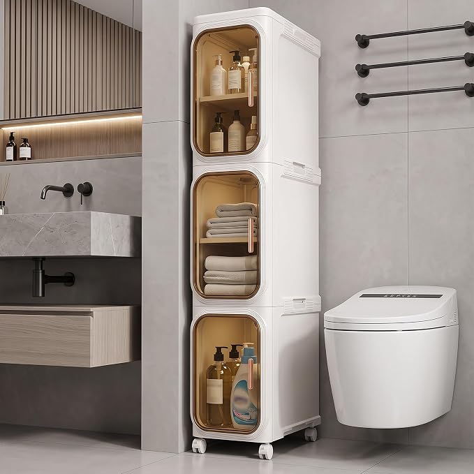 ⚡Narrow Slim Foldable Bathroom Storage Cabinet, Movable Design