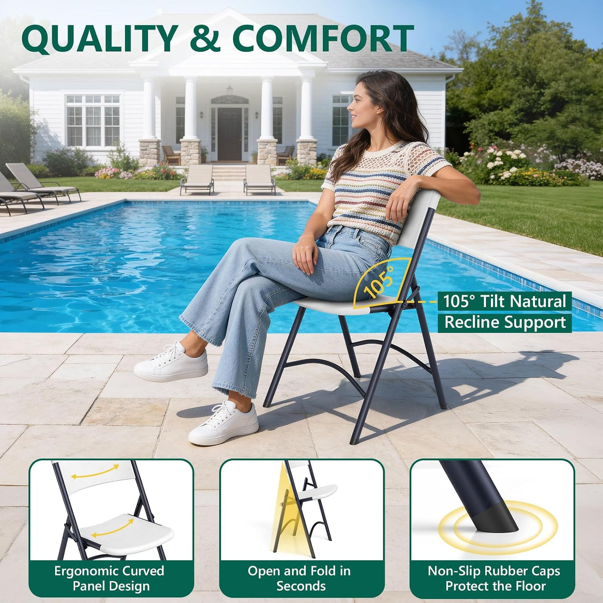 Pack Black Heavy‑Duty Folding Chairs | 500‑lbs Capacity Metal Frame Portable Plastic