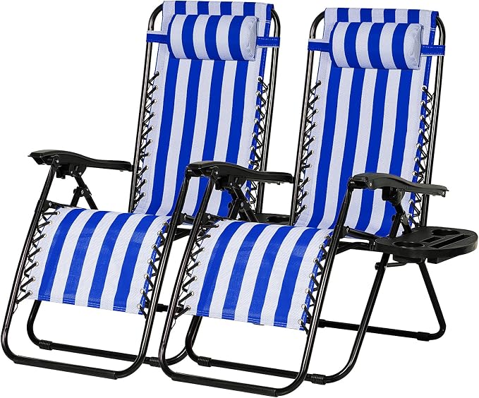 2‑Pack Grey Zero‑Gravity Patio Recliners, Adjustable Mesh Lounge Chairs with Pillow & Cup Holder
